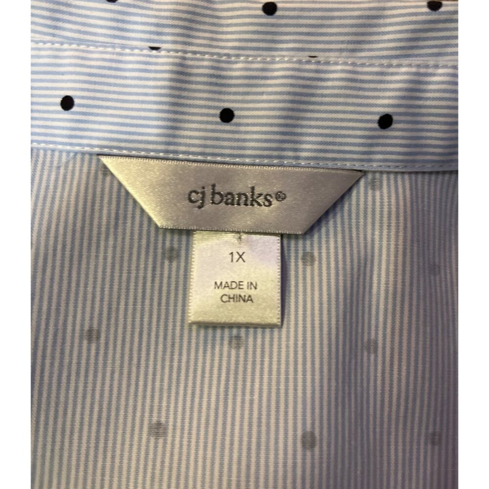 CJ Banks 1X Blue Striped Polka Dot Tie Front Blouse Used Sleeveless Casual - Picture 6 of 10